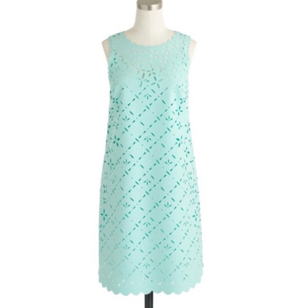NWOT J. Crew Laser Cut Floral Shift Dress Mint 2